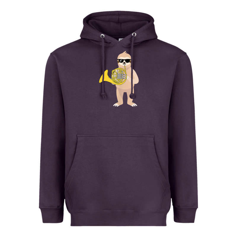 Funny Sloth Wearing Sunglasses Playing French Horn Heavyweight Hoodie by linhVisuals | Teevron