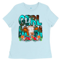 Baby Blue Girl Mom Cow Flowers Ladies Tee - CowCowDesign