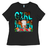 Black Girl Mom Cow Flowers Ladies Tee - CowCowDesign