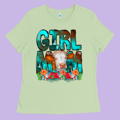 Girl Mom Cow Flowers Ladies Tee Designed By Cowcowdesign