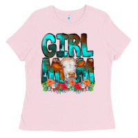 Bubblegum Pink Girl Mom Cow Flowers Ladies Tee - CowCowDesign