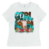 White Girl Mom Cow Flowers Ladies Tee - CowCowDesign