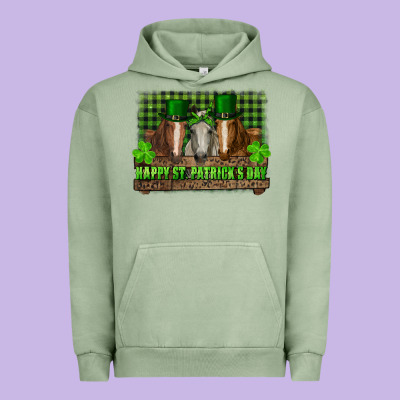 Happy St. Patrick's Day Horses With Leprechaun Hat And Bandana Urban Hoodie Designed By Ranaportraitstore