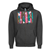 Charcoal Heather v.d turquoise leopard and flowers  brushstrokes Zipper Hoodie - AdoDesignShop
