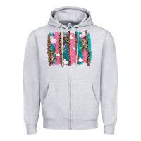Heather Grey v.d turquoise leopard and flowers  brushstrokes Zipper Hoodie - AdoDesignShop