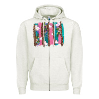 Oatmeal Heather v.d turquoise leopard and flowers  brushstrokes Zipper Hoodie - AdoDesignShop