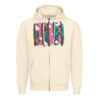 Sandshell v.d turquoise leopard and flowers  brushstrokes Zipper Hoodie - AdoDesignShop