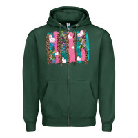 V.d Turquoise Leopard And Flowers  Brushstrokes Zipper Hoodie | Teevron