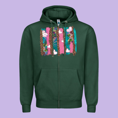 V.d Turquoise Leopard And Flowers  Brushstrokes Zipper Hoodie Designed By Adodesignshop