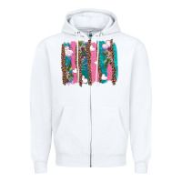 White v.d turquoise leopard and flowers  brushstrokes Zipper Hoodie - AdoDesignShop