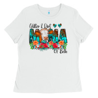 White Glitter Dirt Mama Of Both Cow Flowers Ladies Tee - CowCowDesign