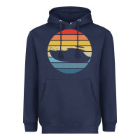 Navy boat t  shirt boat trip silhouette on a distressed retro sunset produc Heavyweight Hoodie - linhVisuals
