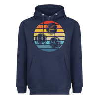 Navy bocce ball t  shirt bocce ball silhouette on a distressed retro sunset Heavyweight Hoodie - linhVisuals