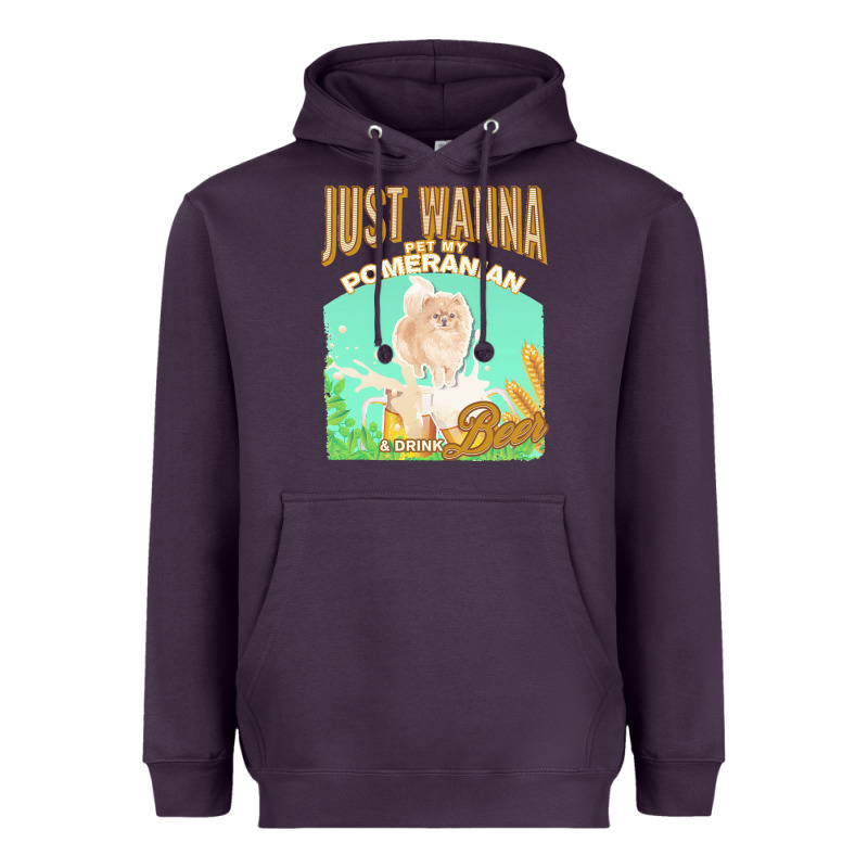 Pommeranian T  Shirt Dog Owner, Just Wanna Pet My Pommeranian & Drink Heavyweight Hoodie by linhVisuals | Teevron