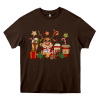 Chocolate Brown reindeer coffe cups christmas Heavy Core Tee - CowGirlArtShop