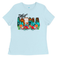 Baby Blue Inked Mama Flowers Cow Ladies Tee - CowCowDesign