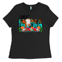 Black Inked Mama Flowers Cow Ladies Tee - CowCowDesign