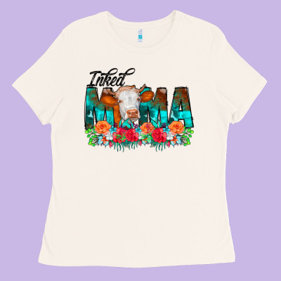 Inked Mama Flowers Cow Ladies Tee Designed By Cowcowdesign