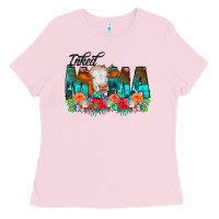 Bubblegum Pink Inked Mama Flowers Cow Ladies Tee - CowCowDesign