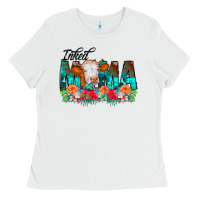 White Inked Mama Flowers Cow Ladies Tee - CowCowDesign