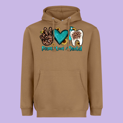 Peace Love Dental Heavyweight Hoodie Designed By Jahusdesignshop