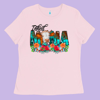Inked Mama Flowers Cow Ladies Tee Designed By Cowcowdesign