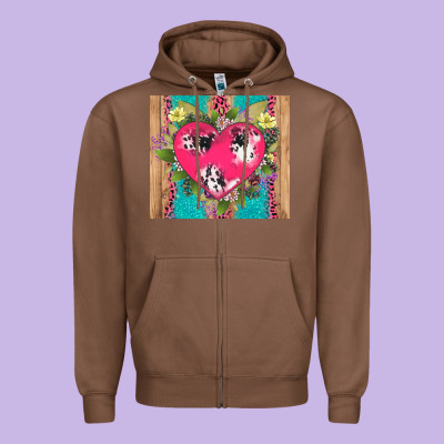 V.d Cow And Heart Zipper Hoodie Designed By Adodesignshop