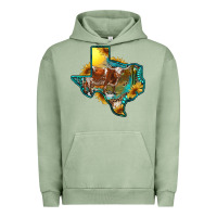 Pigment Oil Green western texas map with longhorn bull Urban Hoodie - RanaPortraitStore