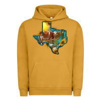 Pigment Peanut Butter western texas map with longhorn bull Urban Hoodie - RanaPortraitStore