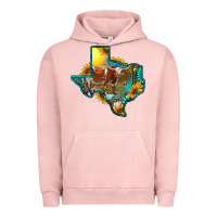 Pigment Salmon western texas map with longhorn bull Urban Hoodie - RanaPortraitStore