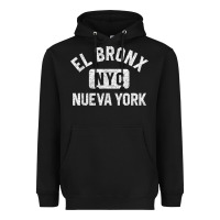 Black el bronx nueva york nyc gym style distressed white print t shirt Heavyweight Hoodie - linhVisuals