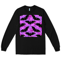 Black halloween bat and stars seamless pattern Long Sleeve Tee - BundleAndBundleShop