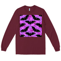 Burgundy halloween bat and stars seamless pattern Long Sleeve Tee - BundleAndBundleShop