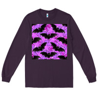 Plum halloween bat and stars seamless pattern Long Sleeve Tee - BundleAndBundleShop