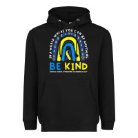 Be Kind Down Syndrome Awareness Blue Ribbon Rainbow March 21 T Shirt Heavyweight Hoodie | Teevron