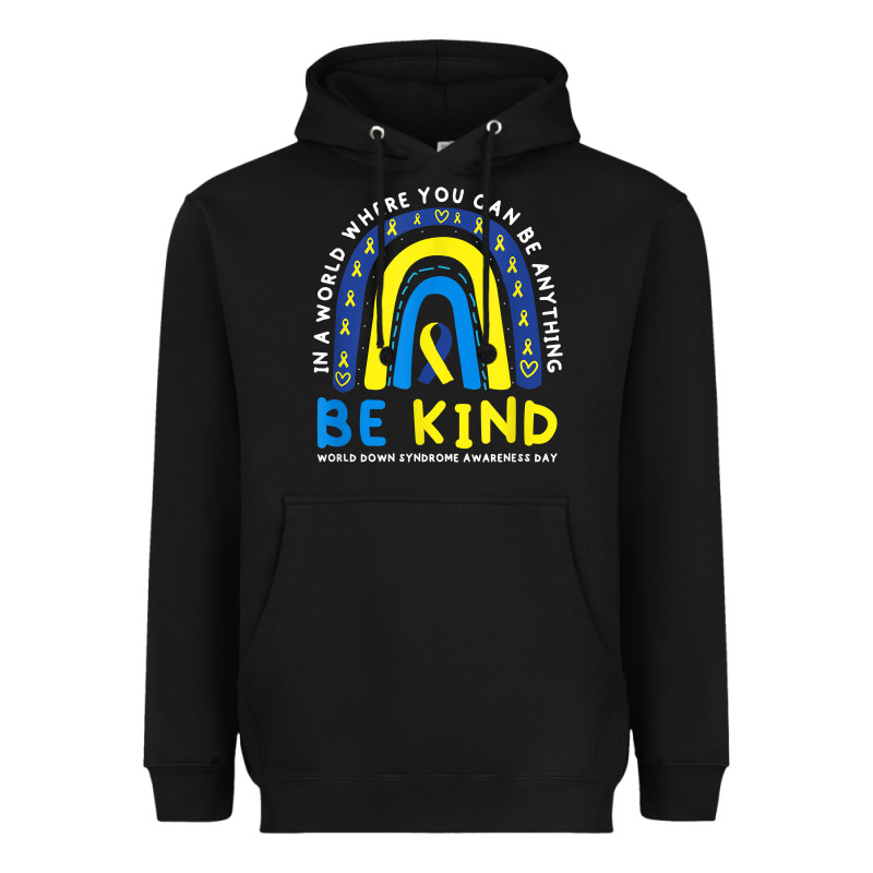 Be Kind Down Syndrome Awareness Blue Ribbon Rainbow March 21 T Shirt Heavyweight Hoodie by linhVisuals | Teevron