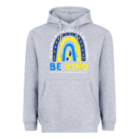 Heather Grey be kind down syndrome awareness blue ribbon rainbow march 21 t shirt Heavyweight Hoodie - linhVisuals