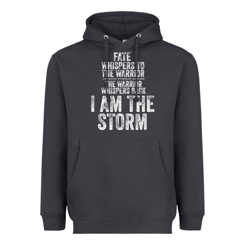 Fate Whispers To Warrior I Am The Storm Quote Gritty Fighter T Shirt Heavyweight Hoodie by linhVisuals | Teevron