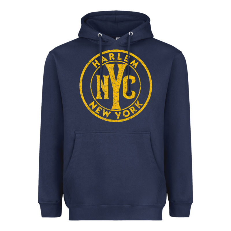 Harlem New York Nyc Vintage Sign Distressed Amber Print T Shirt Heavyweight Hoodie by linhVisuals | Teevron