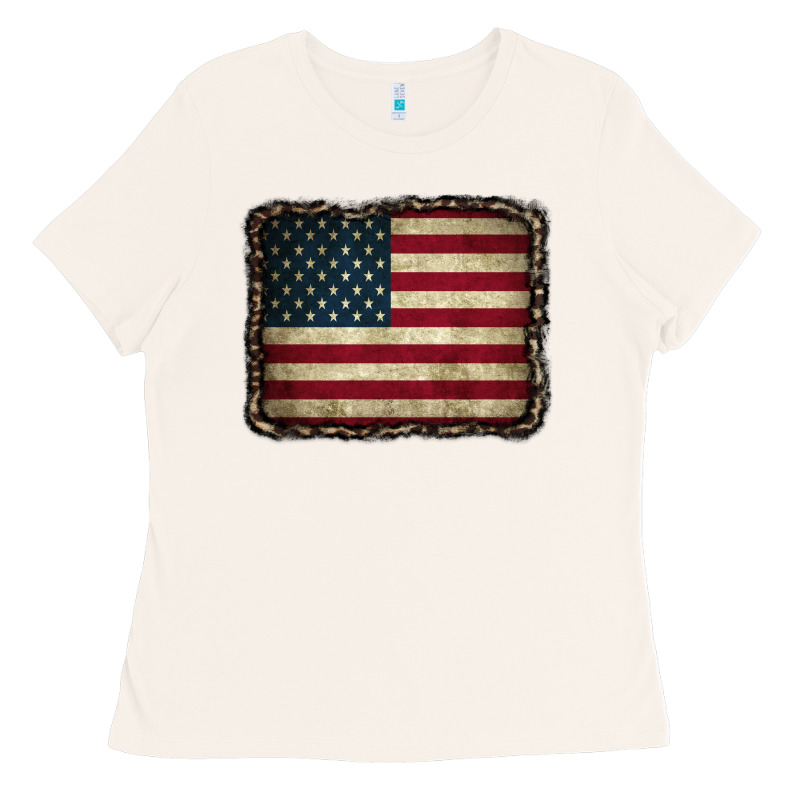 American Flag With Leopard Frame Ladies Tee by CowCowDesign | Teevron
