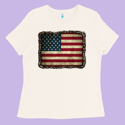 American Flag With Leopard Frame Ladies Tee Designed By Cowcowdesign