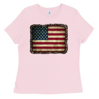 Bubblegum Pink American Flag With Leopard Frame Ladies Tee - CowCowDesign