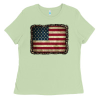 Matcha American Flag With Leopard Frame Ladies Tee - CowCowDesign