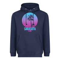 Navy sarasota florida vintage retro palm tree t shirt Heavyweight Hoodie - linhVisuals