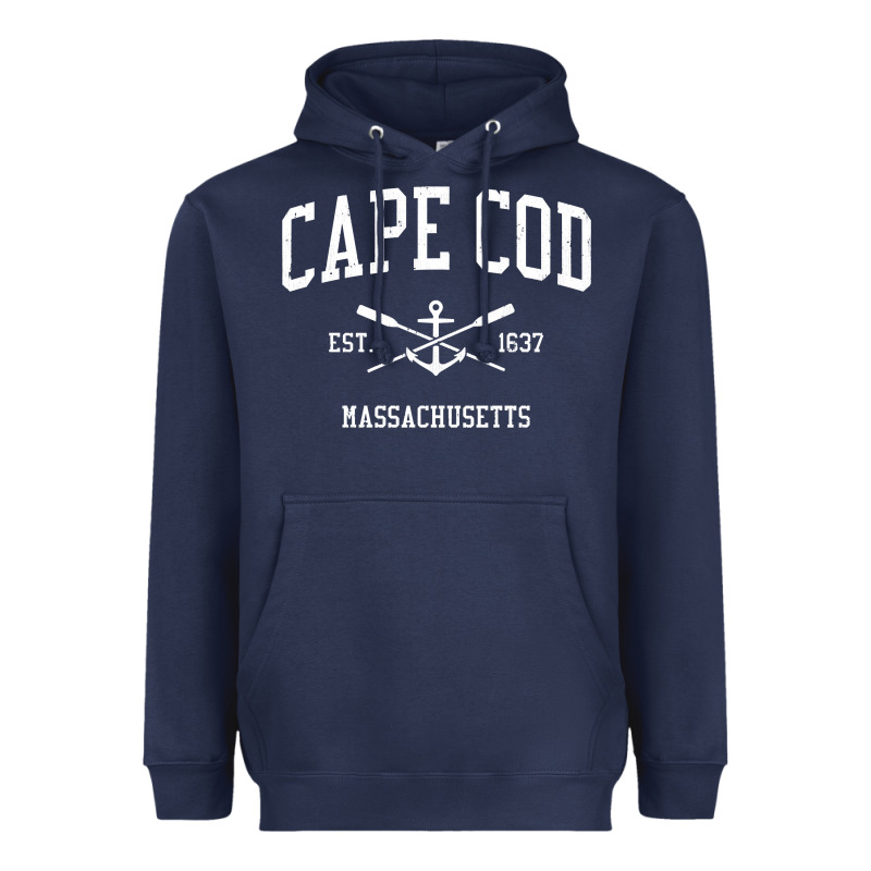 Cape Cod Ma Vintage Crossed Oars & Boat Anchor Sports Sweatshirt Heavyweight Hoodie by linhVisuals | Teevron