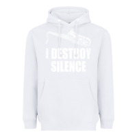White Saxophone I Destroy Silence Saxophonist | For Musicians Heavyweight Hoodie - linhVisuals