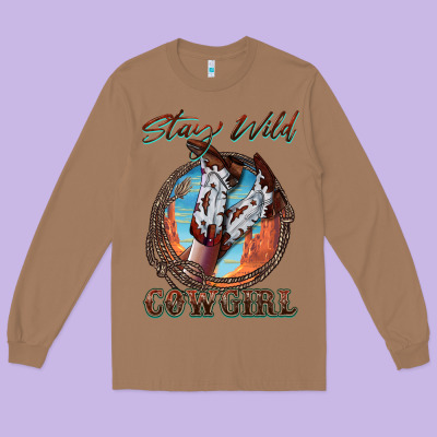Stay Wild Cowgirl Long Sleeve Tee Designed By Fadigitalartstudio