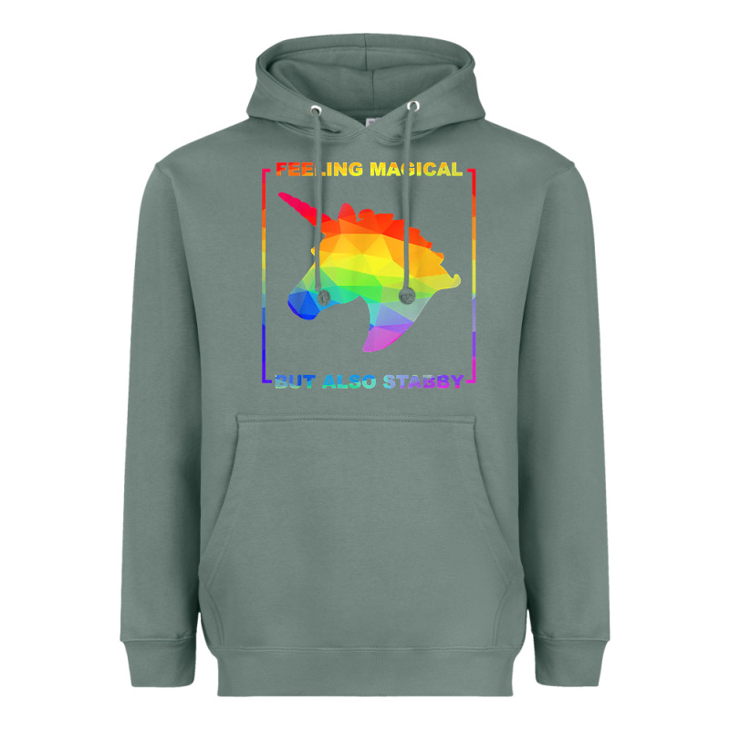 Feeling Magical But Also Stabby Unicorn Rainbow T Shirt Heavyweight Hoodie by linhVisuals | Teevron