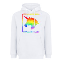 White feeling magical but also stabby unicorn rainbow t shirt Heavyweight Hoodie - linhVisuals