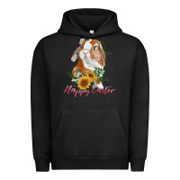 Pigment Black happy easter with bunny and sunflowers Urban Hoodie - RanaPortraitStore